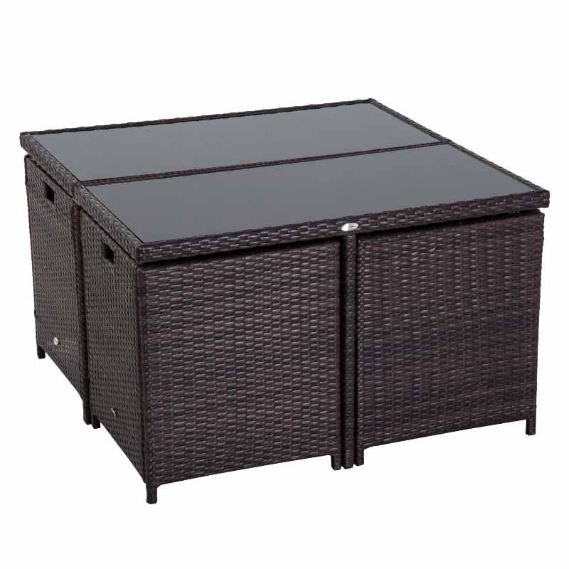 8-Seater Rattan Dining Table & Chairs Set - Brown