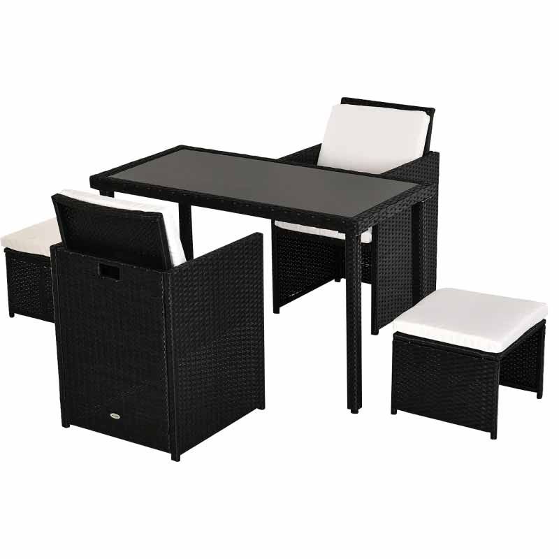 4-Seater Rattan Table & Chair Set - Black & Cream White