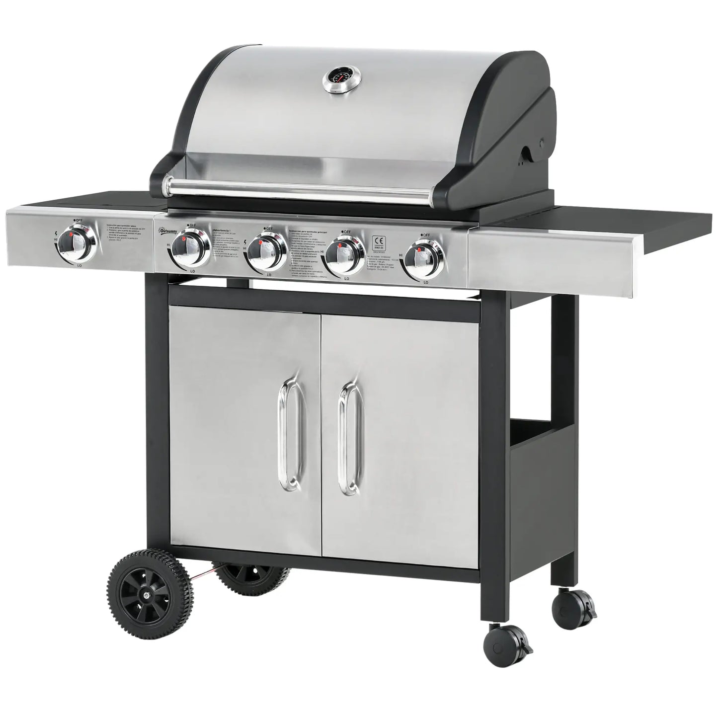Gas Barbecue Grill 4+1 Burner w/ Side Burner Warming Rack, Stainless Steel