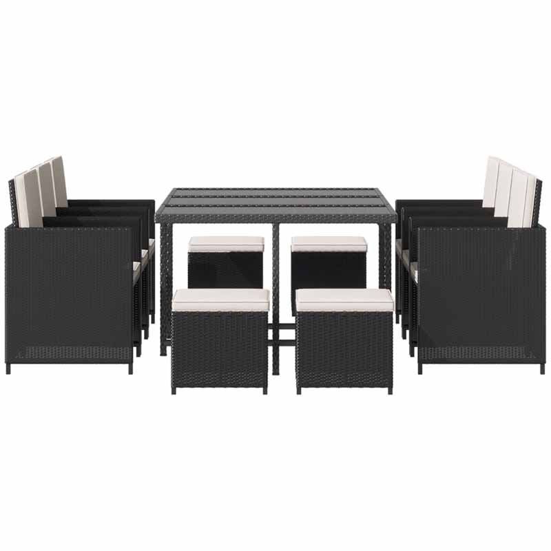 11 Piece Rattan Dining Patio Set with Cushions - Black & White