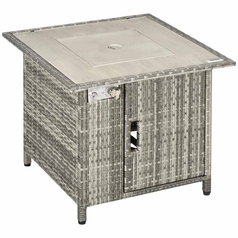 Rattan Gas Fire Pit Table - Grey