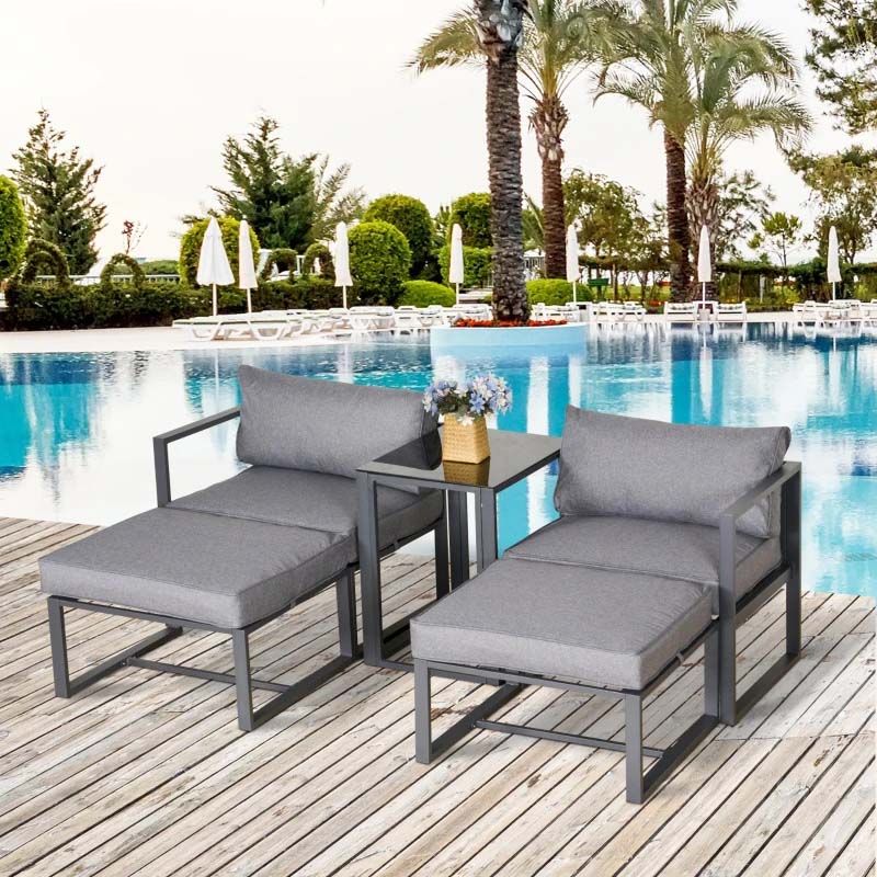 5 Piece Sun Lounger Set With Cushions - Grey
