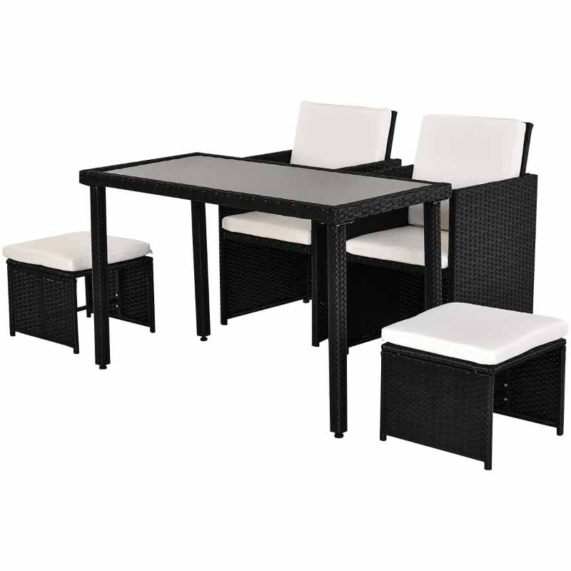 4-Seater Rattan Table & Chair Set - Black & Cream White