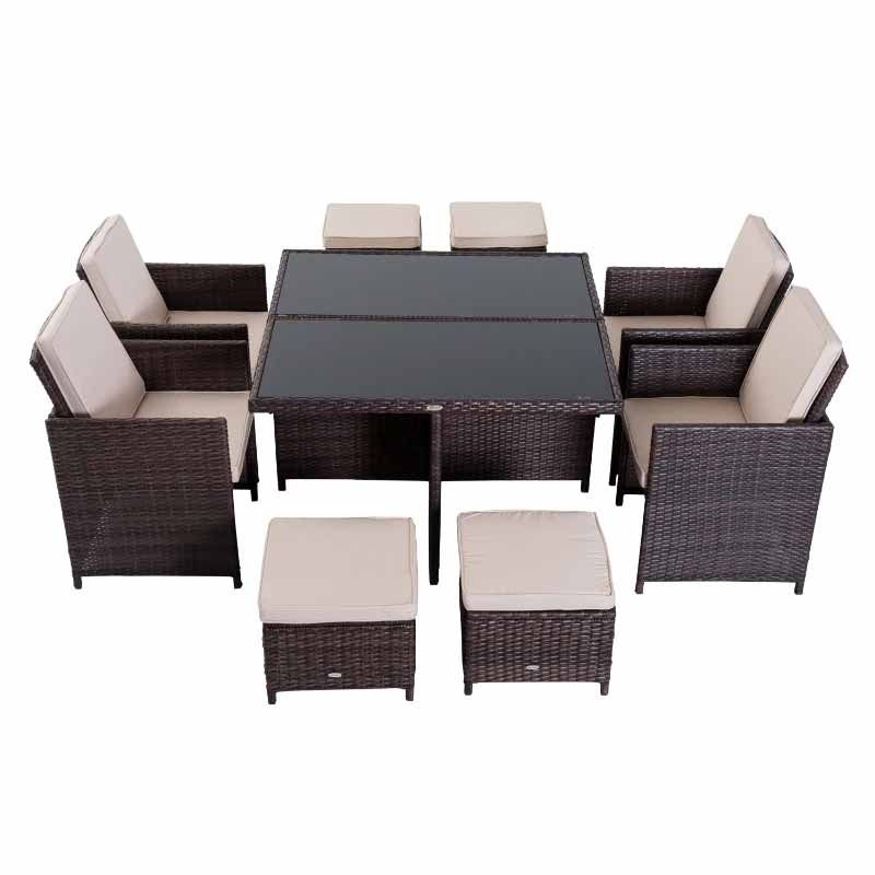 8-Seater Rattan Dining Table & Chairs Set - Brown