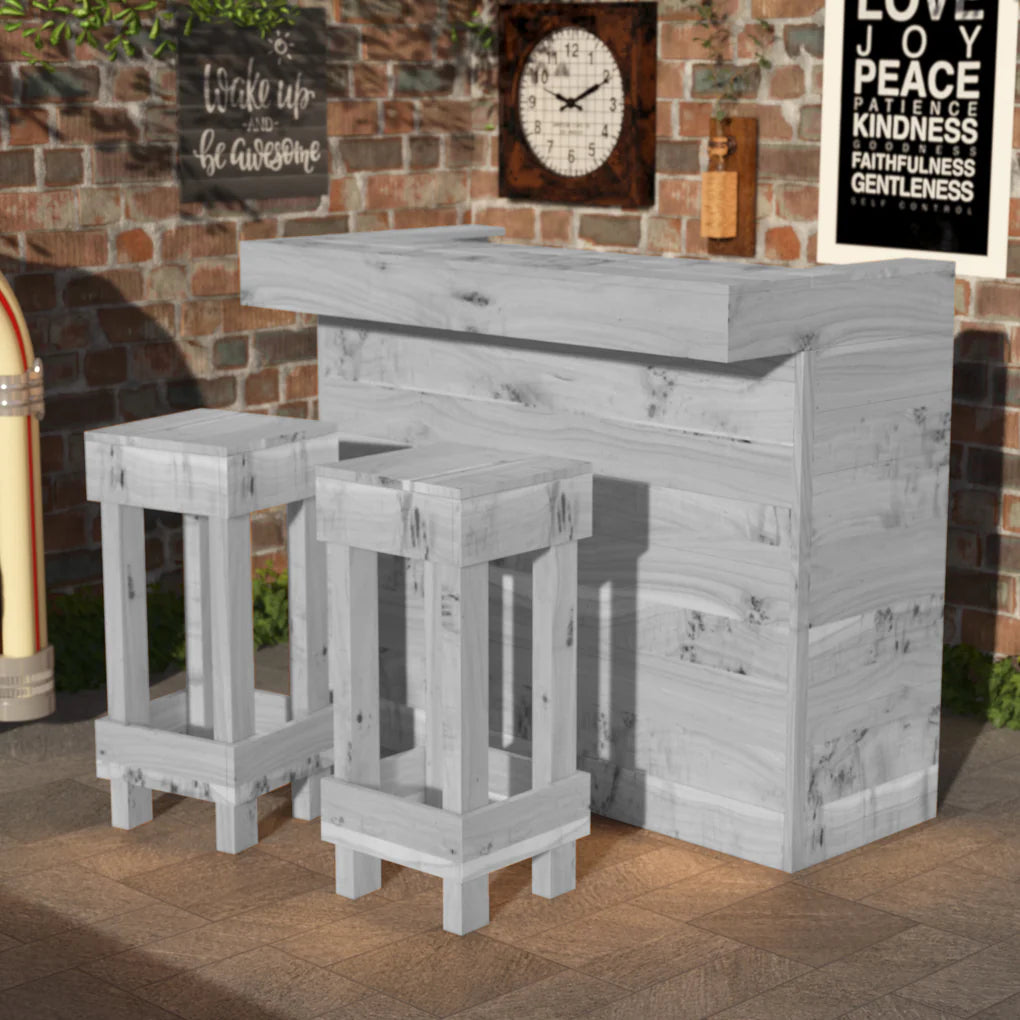Rustic Wooden Bar & Bar Stools Set (Includes LED's)