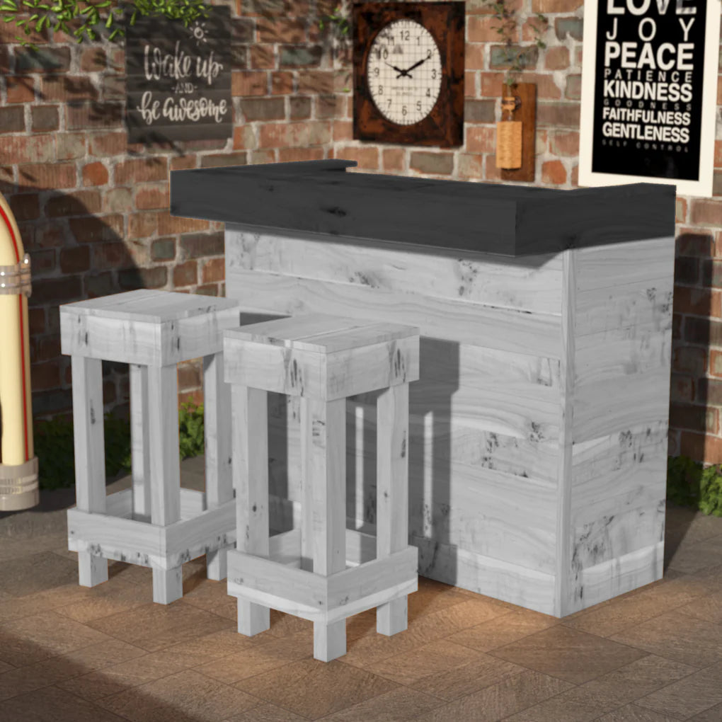 Rustic Wooden Bar & Bar Stools Set (Includes LED's)