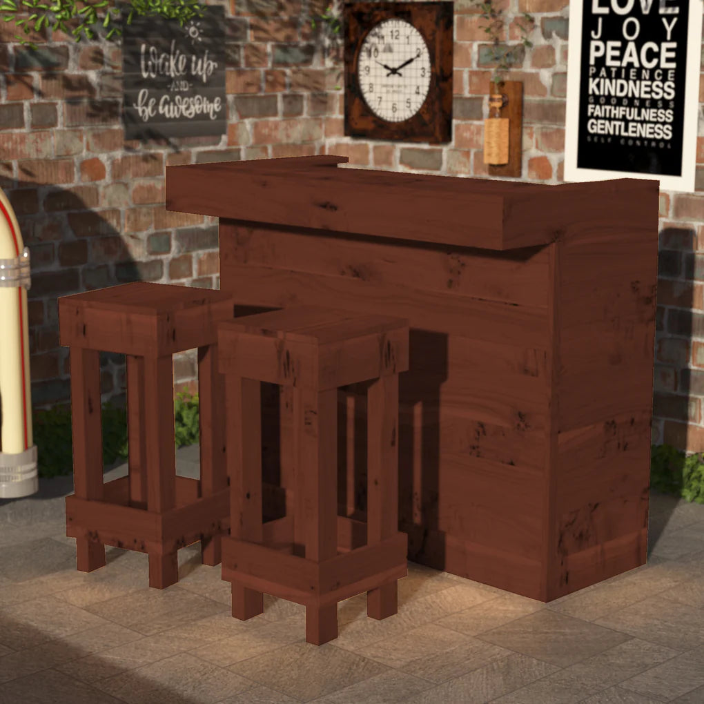 Rustic Wooden Bar & Bar Stools Set (Includes LED's)