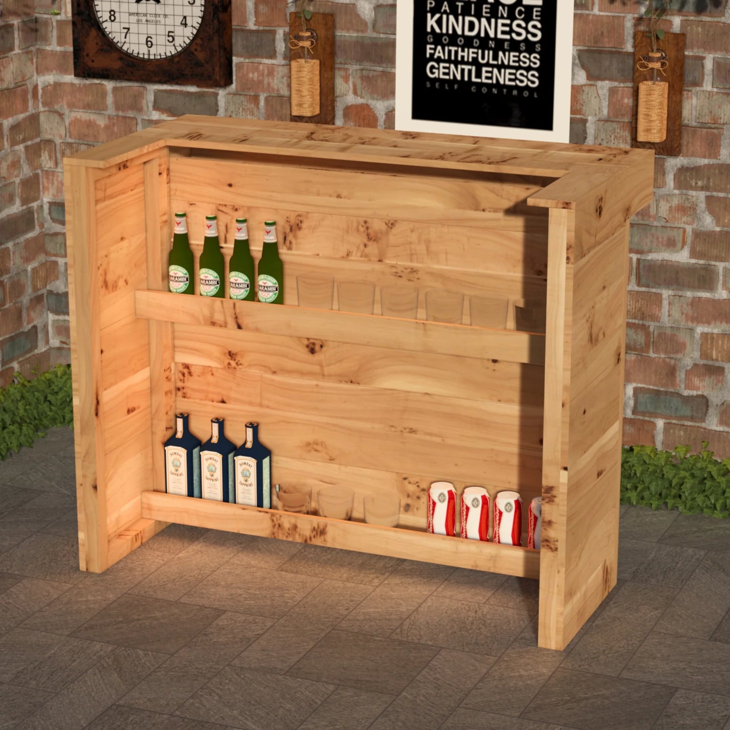 Rustic Wooden Bar & Bar Stools Set (Includes LED's)