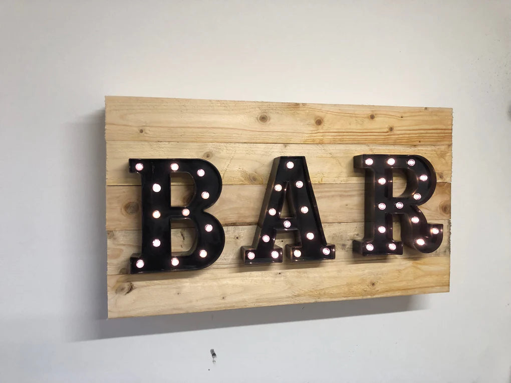 Rustic Wooden Drop Down Bar (Including Light-Up Sign)