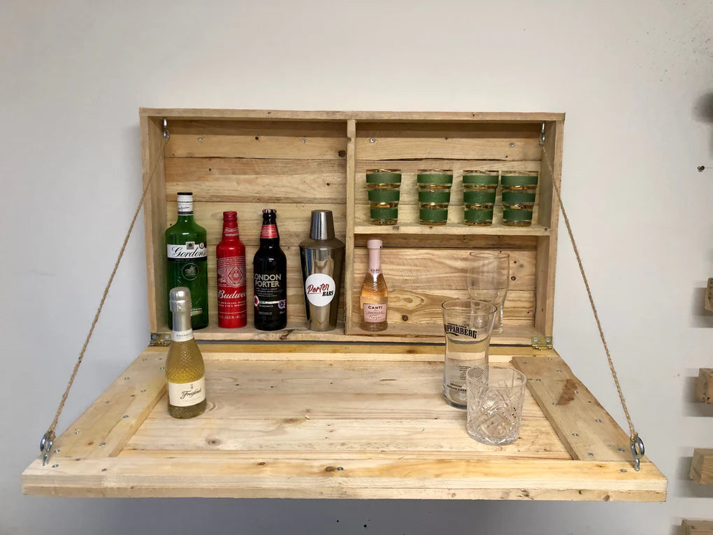 Rustic Wooden Drop Down Bar (Including Light-Up Sign)
