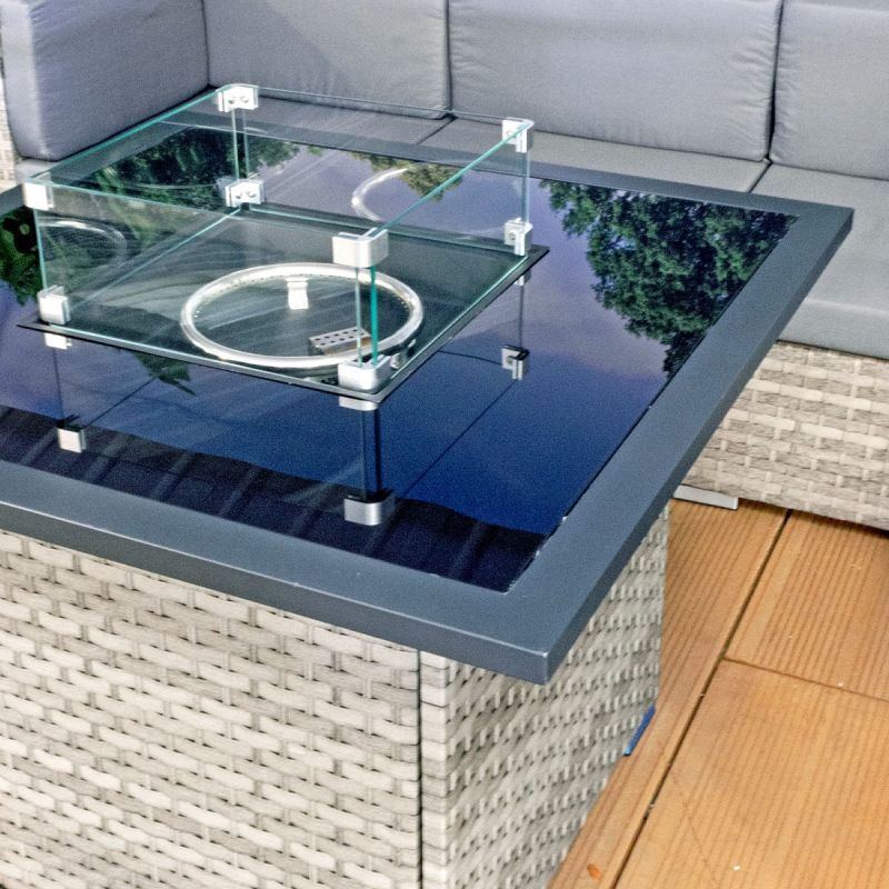 Royal Fire™ Cancun Rattan Square Gas Fire Table in Dove Grey