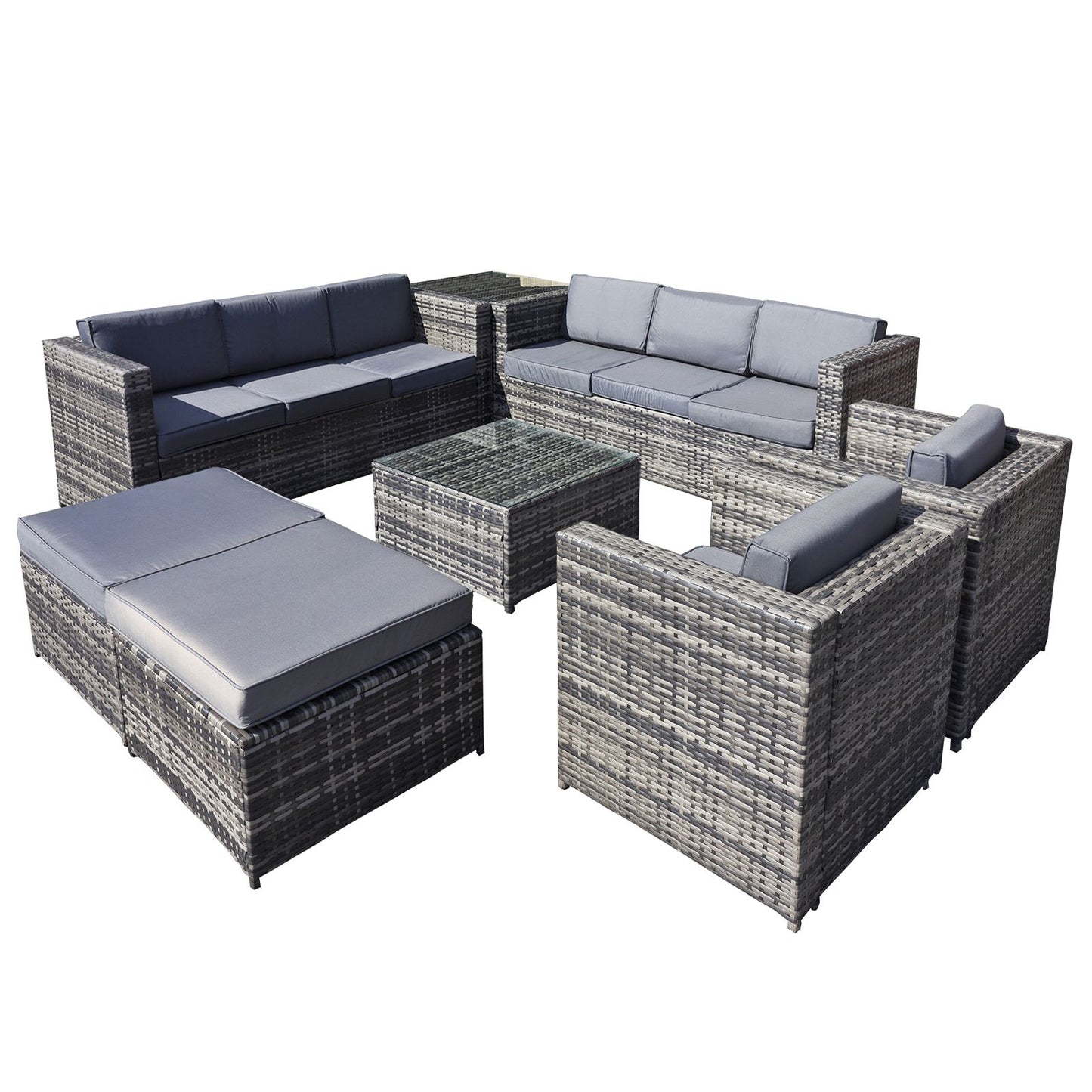 Malta Rattan 10 Seat U-Shape Set in Grey Walnut with 2 Footstools