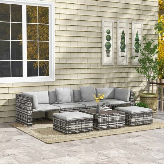 6 Seater Rattan Garden Furniture Set - Grey