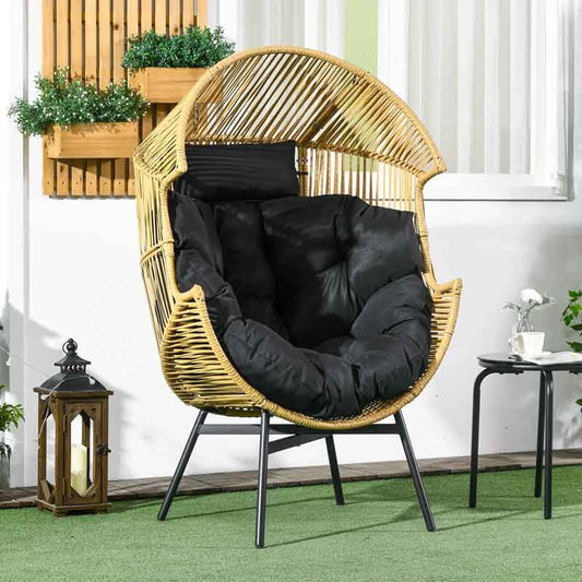 Rattan Egg Chair with Cushion - Sand / Black