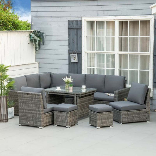 10 Seater Rattan Garden Furniture Set - Grey