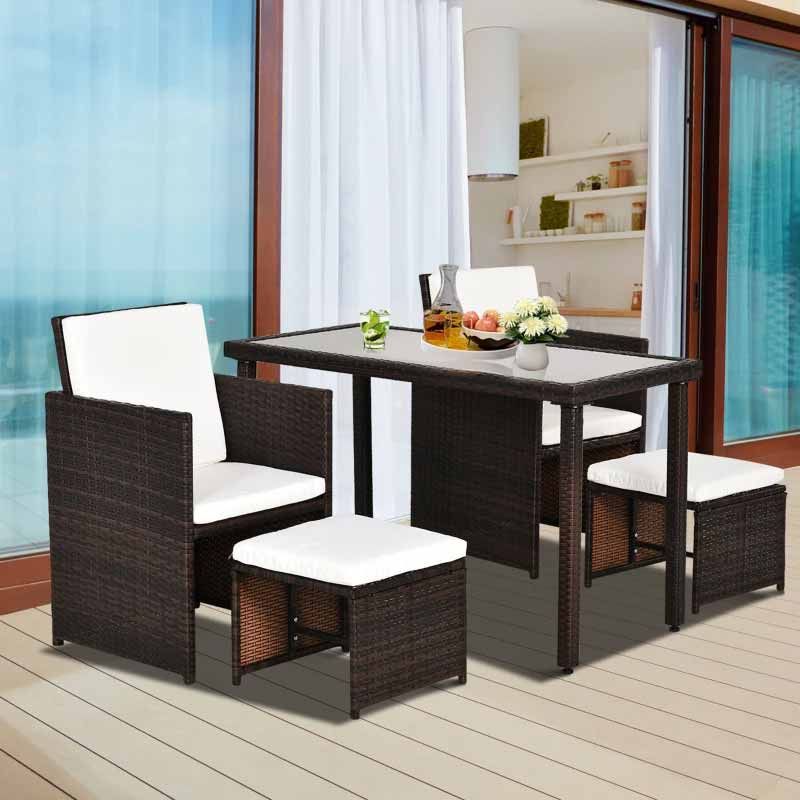 4-Seater Rattan Set - Brown & Cream White