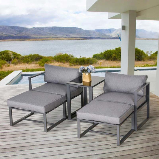 5 Piece Sun Lounger Set With Cushions - Grey