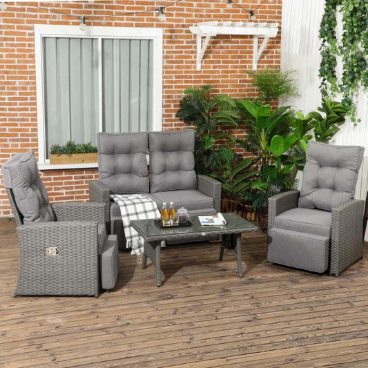 4 Seater Rattan Garden Furniture Set - Grey