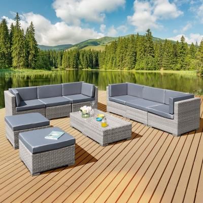 Trinidad Deluxe Rattan 8 Seater Modular Sofa Set - Dove Grey
