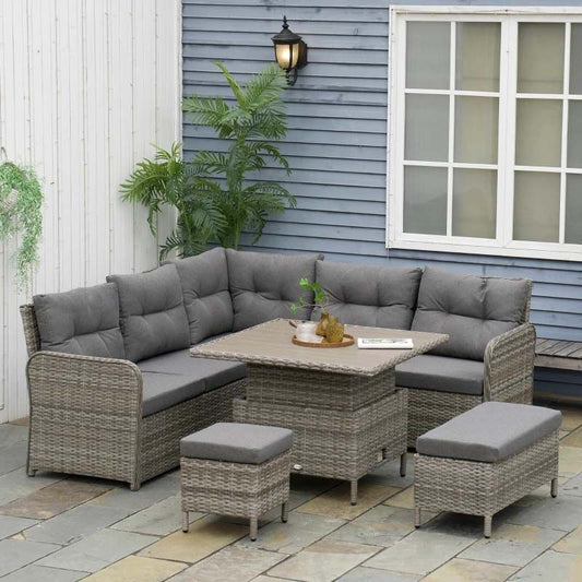 7 Seater Rattan Garden Furniture Set - Grey