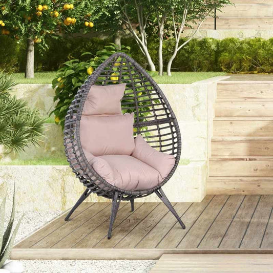 PE Teardrop Rattan Egg Chair with Cushions - Beige/Grey