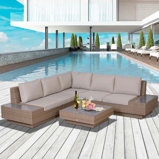 5-Seater Rattan Furniture Garden Set - Brown / Beige