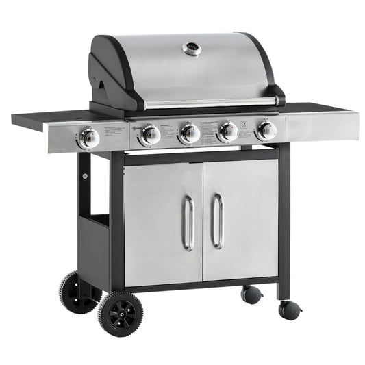 Gas Barbecue Grill 4+1 Burner w/ Side Burner Warming Rack, Stainless Steel