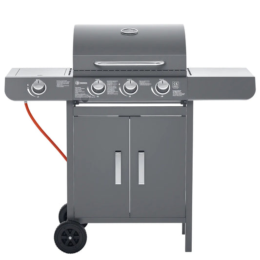 3+1 Burner Gas BBQ Grill, 110L x 50W x 100Hcm, Grey/Black