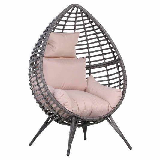 PE Teardrop Rattan Egg Chair with Cushions - Beige/Grey