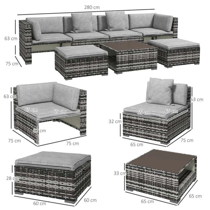 6 Seater Rattan Garden Furniture Set - Grey