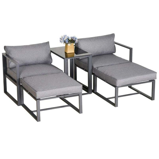 5 Piece Sun Lounger Set With Cushions - Grey