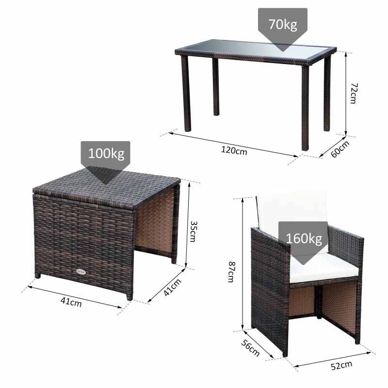 4-Seater Rattan Set - Brown & Cream White