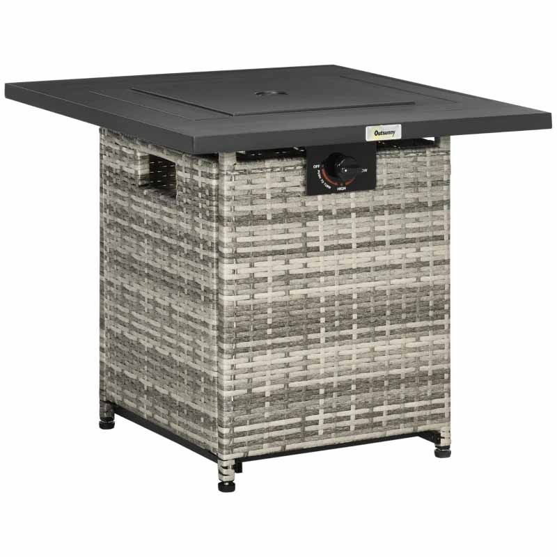 Rattan Gas Fire Pit Table - Grey/Black