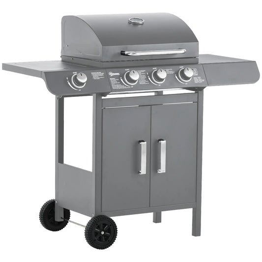 3+1 Burner Gas BBQ Grill, 110L x 50W x 100Hcm, Grey/Black