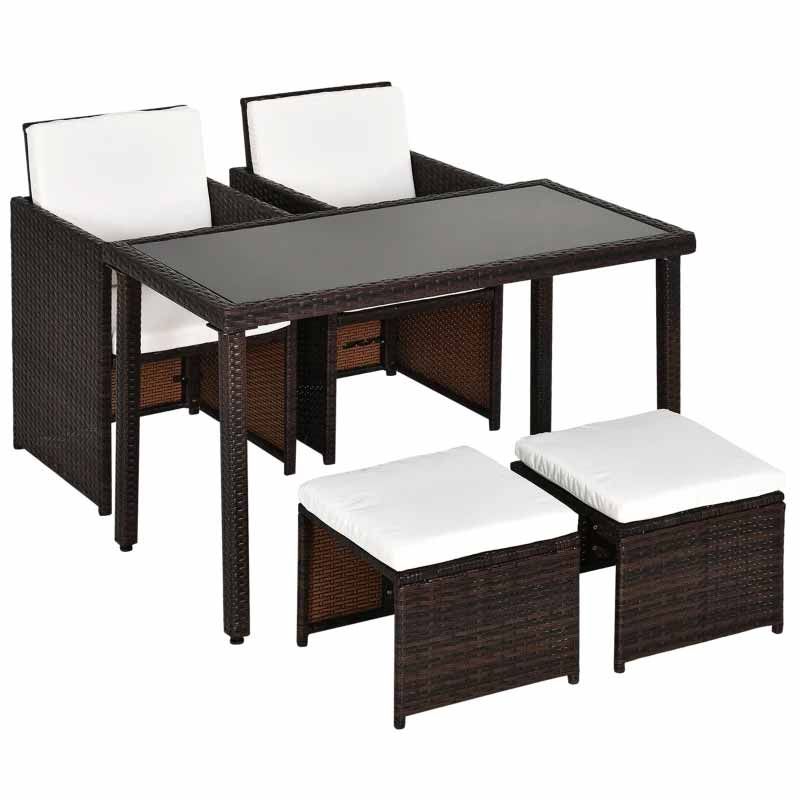 4-Seater Rattan Set - Brown & Cream White
