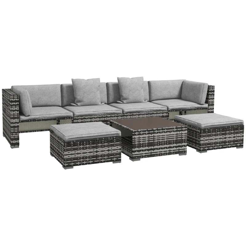 6 Seater Rattan Garden Furniture Set - Grey