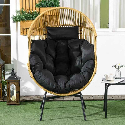 Rattan Egg Chair with Cushion - Sand / Black