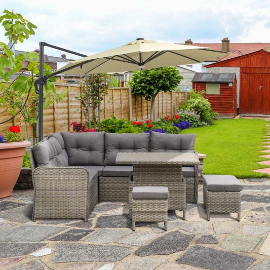 7 Seater Rattan Garden Furniture Set - Grey