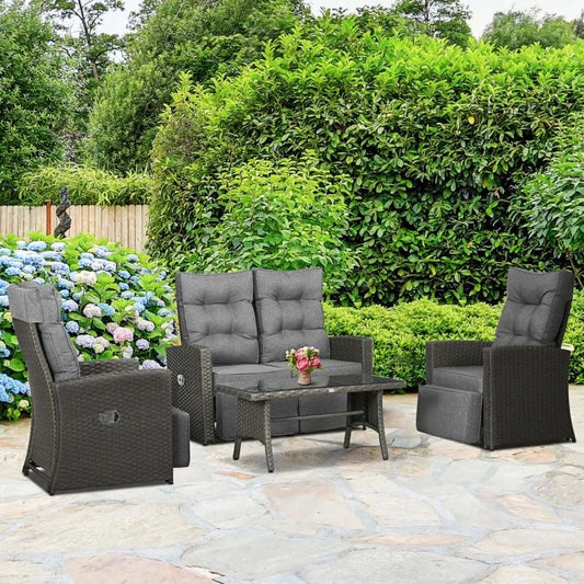 4 Seater Rattan Garden Furniture Set - Grey