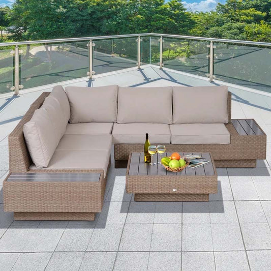 5-Seater Rattan Furniture Garden Set - Brown / Beige