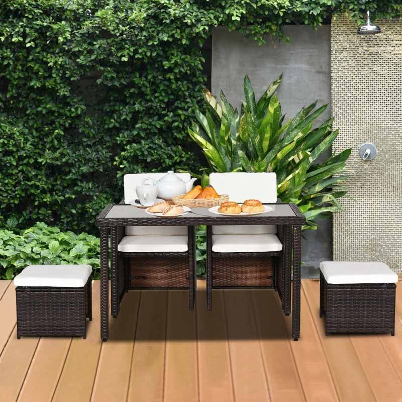 4-Seater Rattan Set - Brown & Cream White