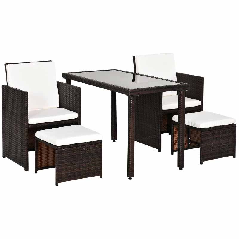 4-Seater Rattan Set - Brown & Cream White