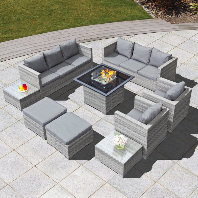 Acorn Deluxe Rattan 10 Seat Firepit Modular Set in Dove Grey