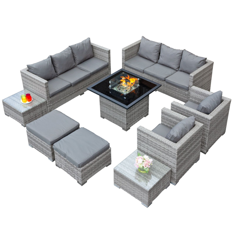 Acorn Deluxe Rattan 10 Seat Firepit Modular Set in Dove Grey