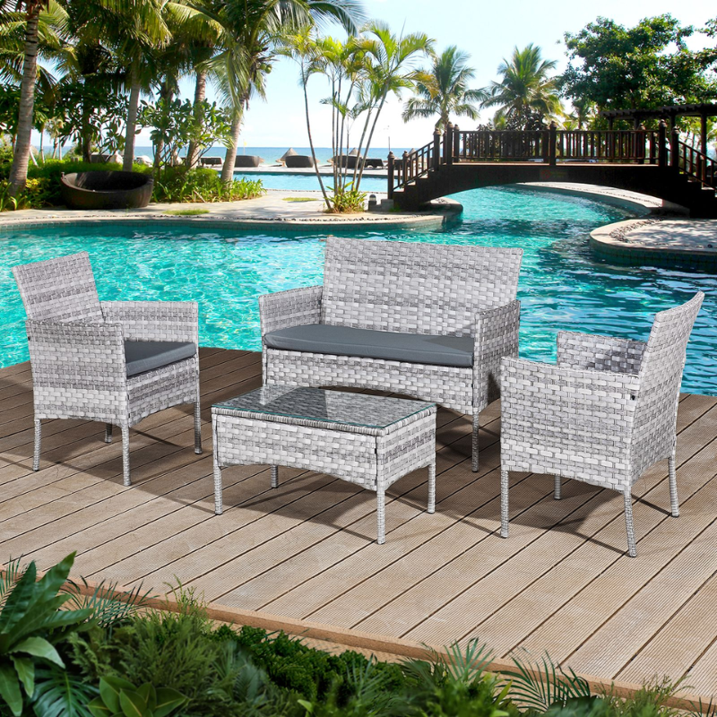 Acorn Rattan 4 Seat Bistro Lounge Set in Dove Grey