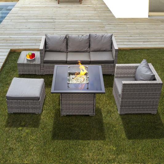 Acorn Rattan 5 Seat Firepit Lounge Set in Dove Grey