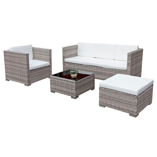 Acorn Rattan 5 Seat Lounge Sofa Set in Dove Grey with White Cushions