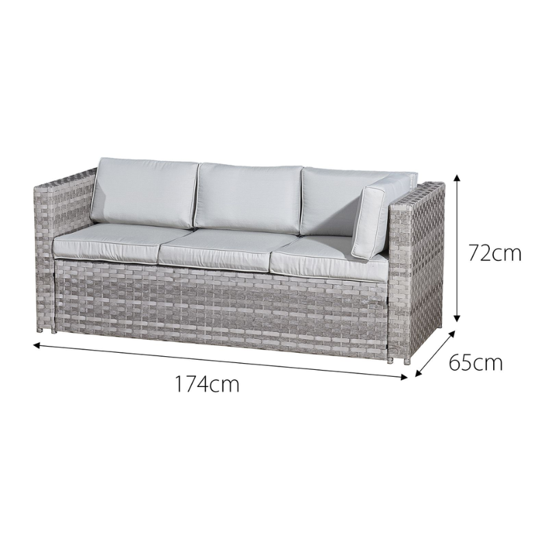 Acorn Rattan 6 Seat Corner Sofa Set in Dove Grey with Off-White Cushions