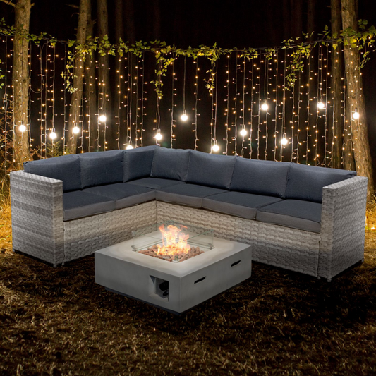 Acorn Rattan 6 Seat Corner Sofa Set with GRC Firepit in Dove Grey