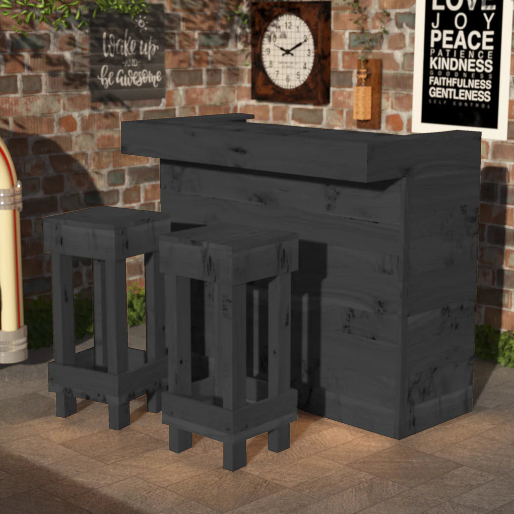 Rustic Wooden Bar & Bar Stools Set (Includes LED's)